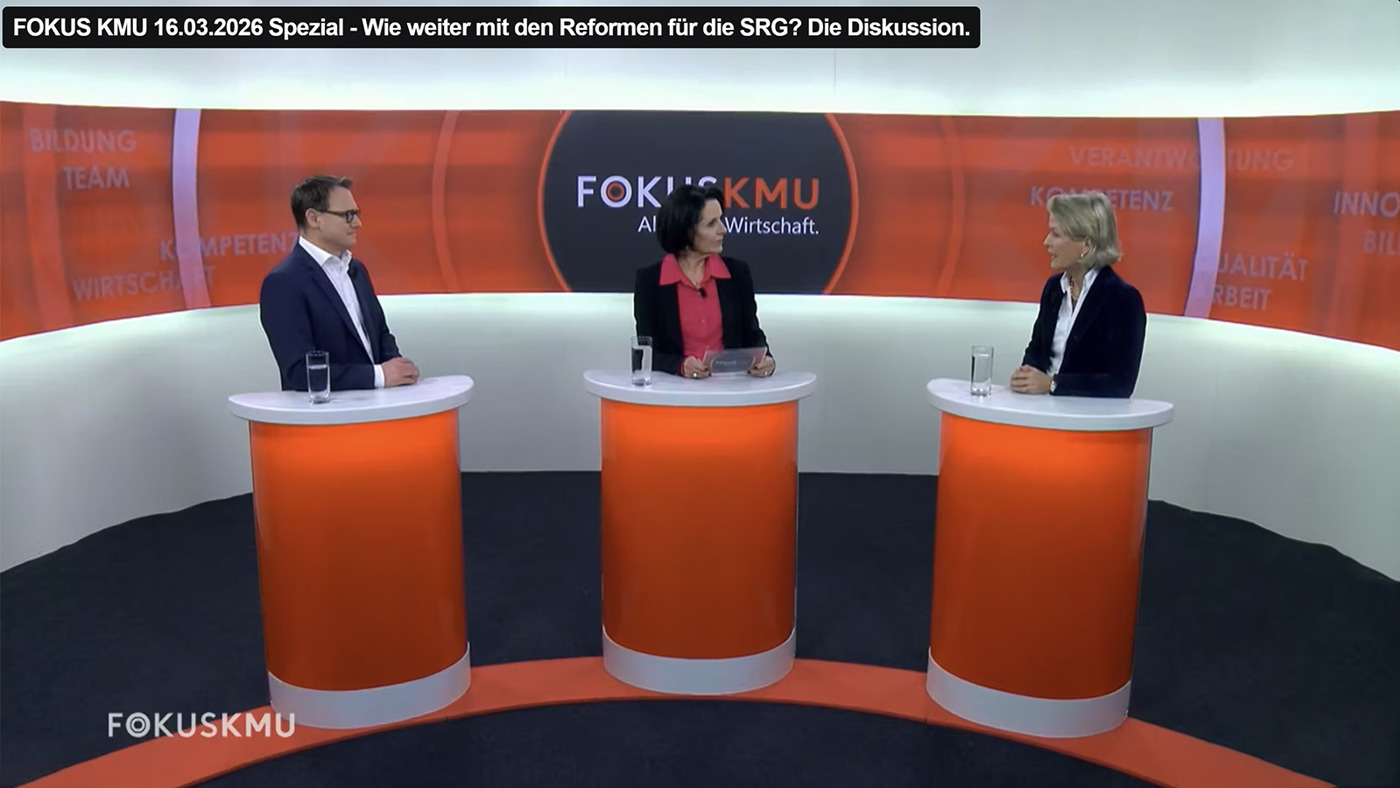  Mitte-Ständerätin Andrea Gmür erklärte in der Sendung «FOKUS KMU» im Gespräch mit sgv-Direktor Urs Furrer, dass sich eine parlamentarische Gruppe mit SRG-Direktorin Susanne Wille getroffen habe. Thema des Gesprächs war unter anderem, wie mittlere Unternehmen stärker von der SRG-Unternehmenssteuer entlastet werden können.