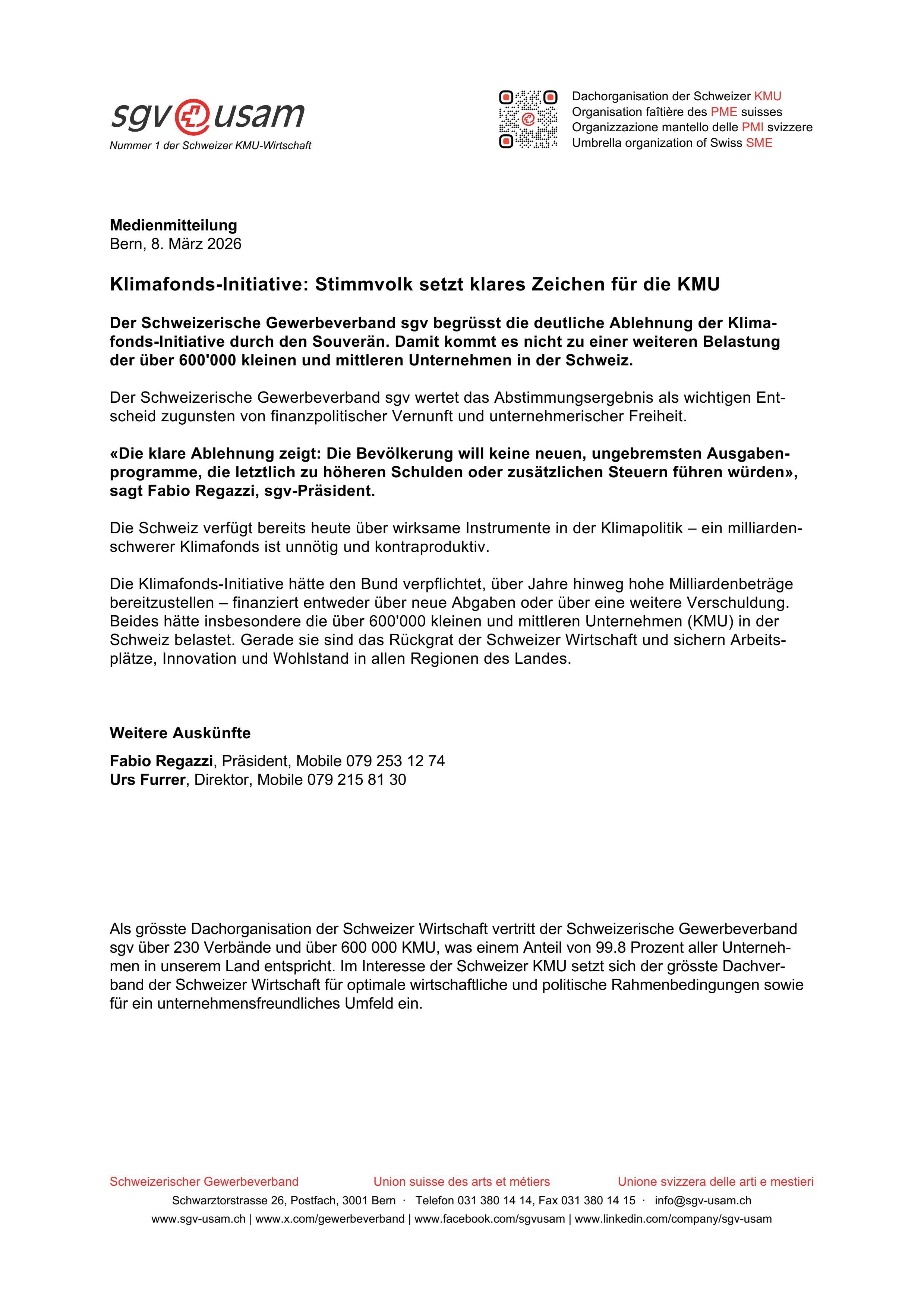Klimafonds-Initiative: Stimmvolk setzt klares Zeichen für die KMU