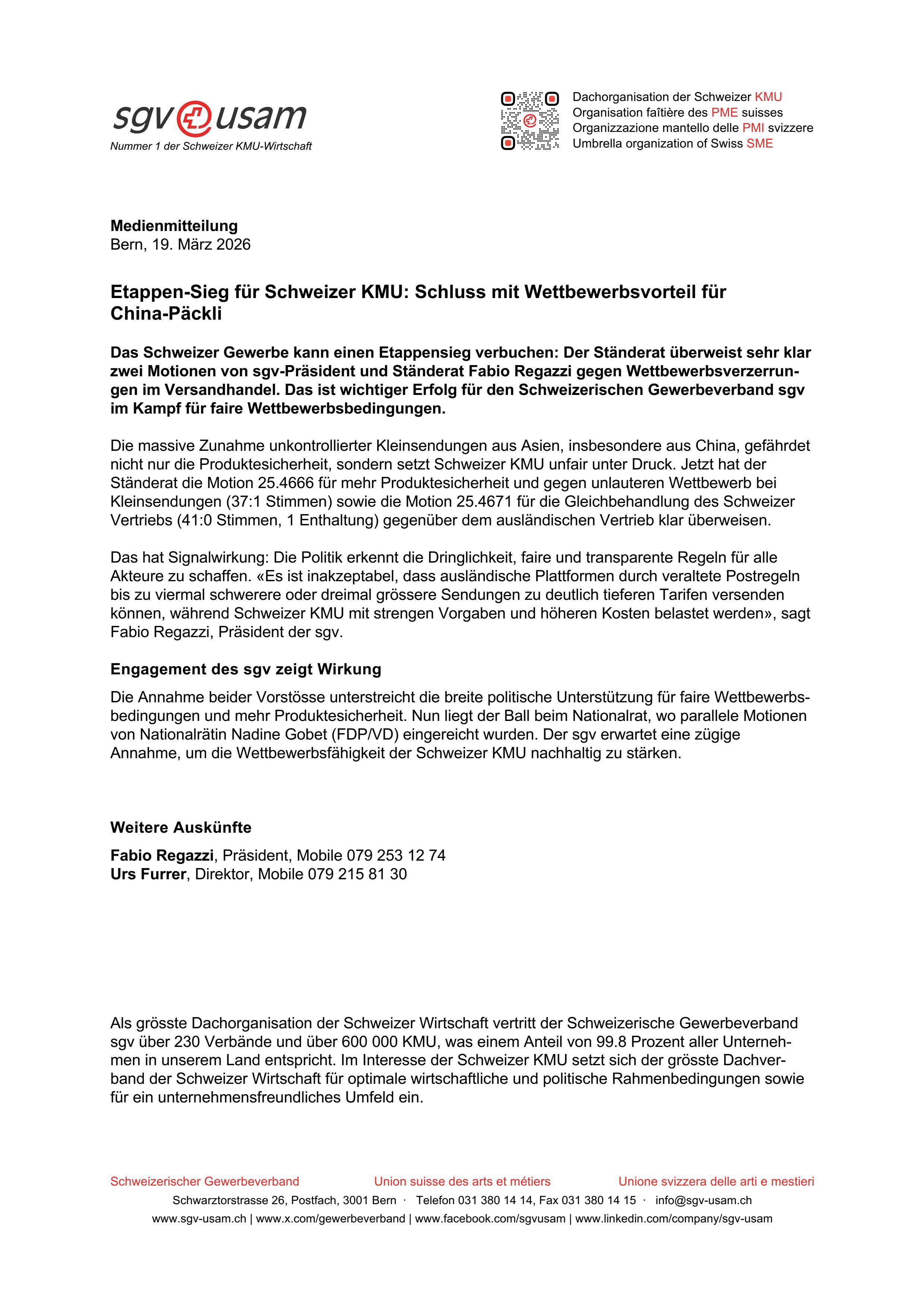 Etappen-Sieg für Schweizer KMU: Schluss mit Wettbewerbsvorteil für China-Päckli