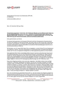  19.311 Kt.Iv. ZG. Politisches Mandat auch bei Mutterschaft. Änderung der Bundesgesetzgebung / 20.313 Kt.Iv. BL. Teilnahme Parlamentssitzungen während Mutterschaftsurlaub / 20.323 ...