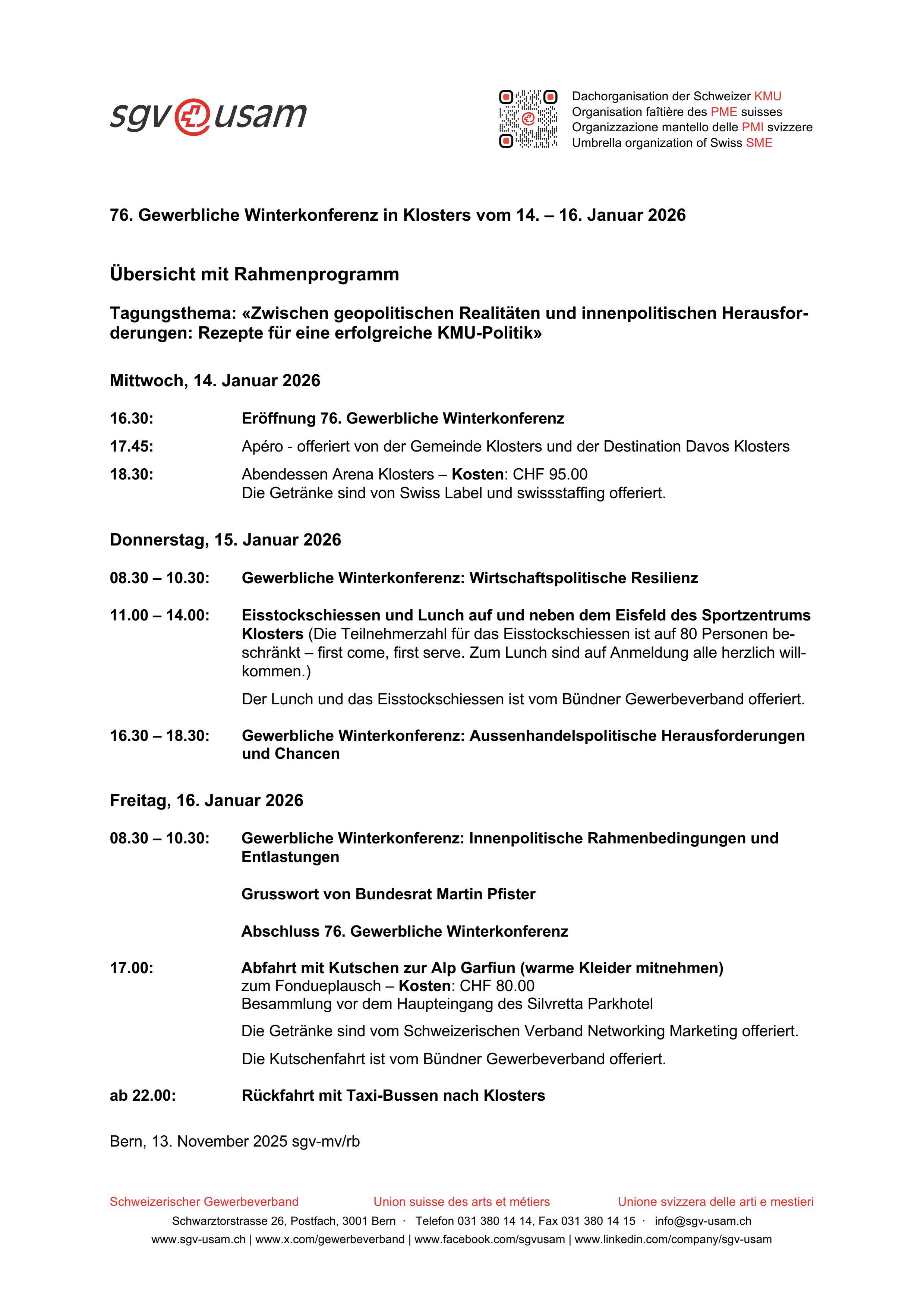  Rahmenprogramm 76. Gewerbliche Winterkonferenz