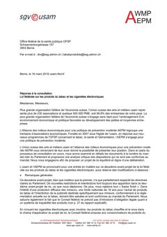  Réponse à la consultation Loi fédérale sur les produits du tabac et les cigarettes électroniques