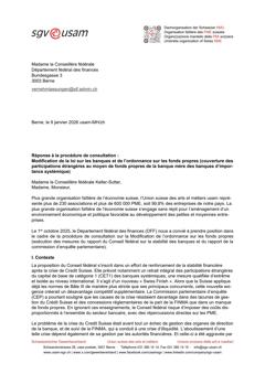  Modification de la loi sur les banques et de l’ordonnance sur les fonds propres (couverture des participations étrangères au moyen de fonds propres...
