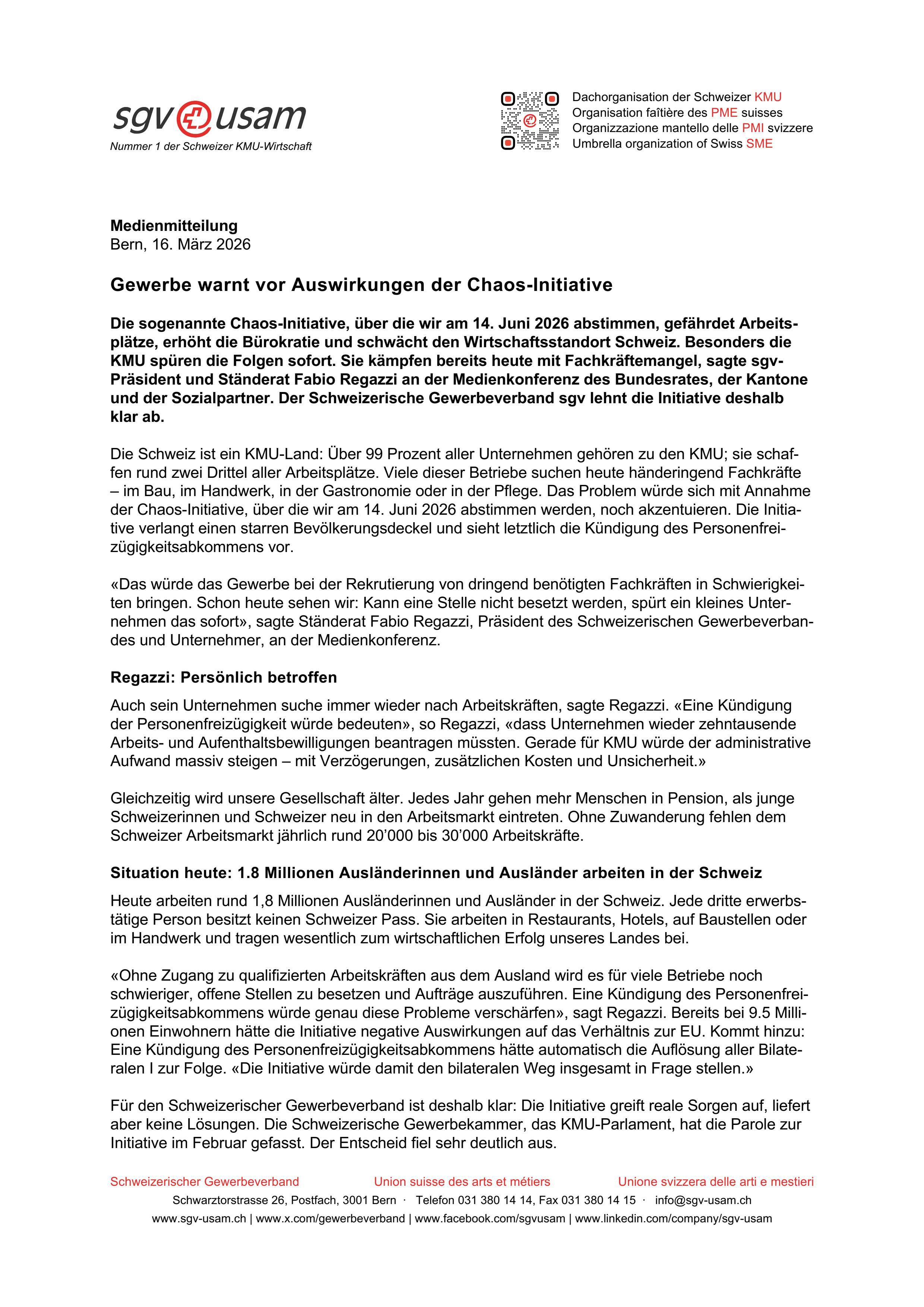 Gewerbe warnt vor Auswirkungen der Chaos-Initiative