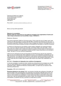  Réponse à la consultation Révision totale de l’ordonnance sur les guides de montagne et les organisateurs d’autres activités à risque (ordonnance sur les activités à risque ;RS 935.911)