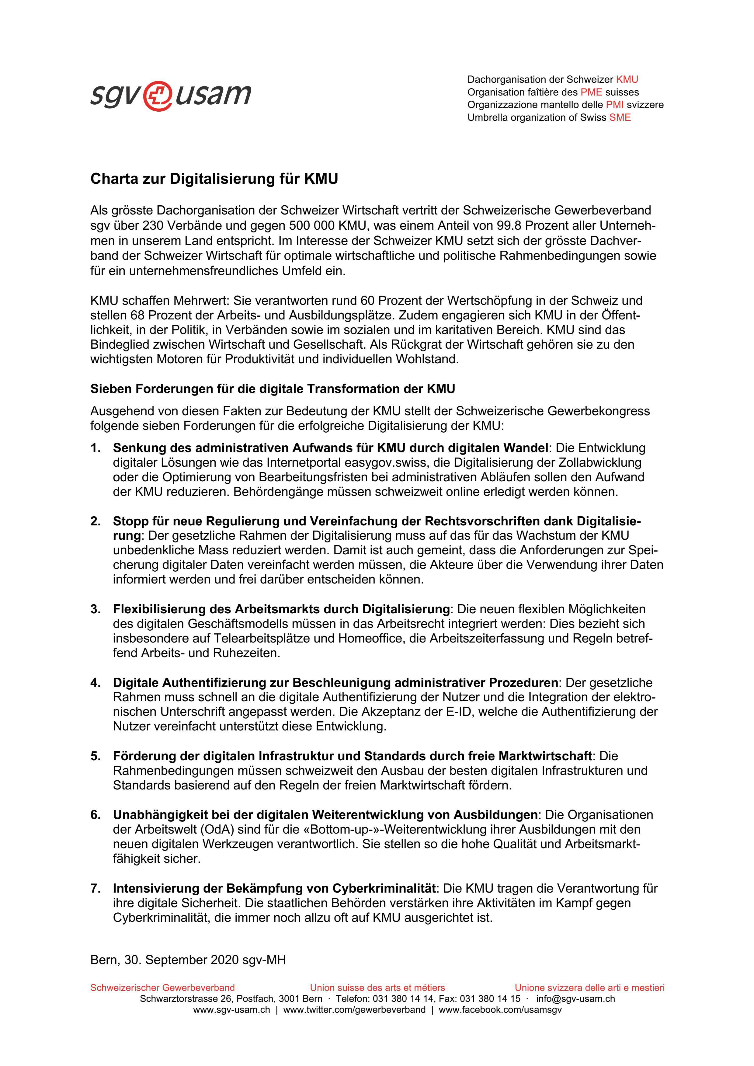  Charta zur Digitalisierung für KMU